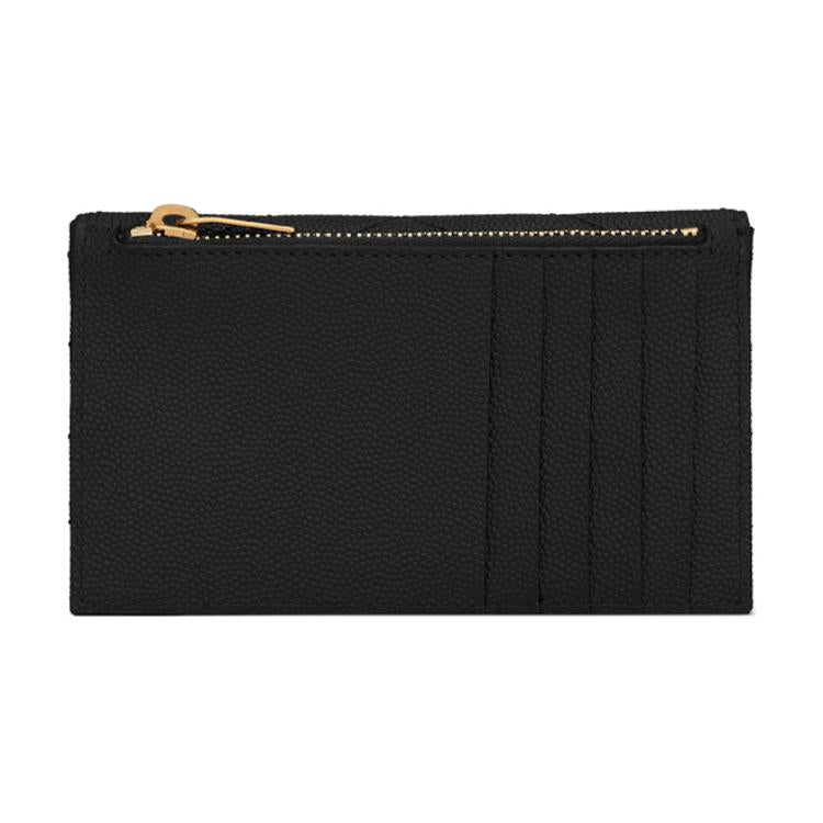 SAINT LAURENT Monogram Cow Leather Coin Purses Card Holders Women's Black