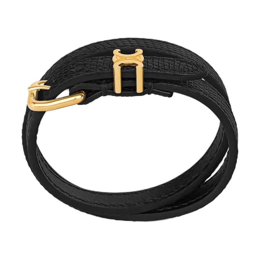 CELINE Les Cuirs CELINE Double Bracelet In Lizard Calfskin And Brass With Gold Finish