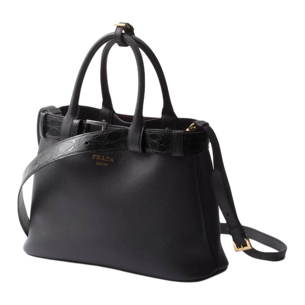 PRADA Leather Shoulder Bag Crossbody Bag Handbag Medium Size Women's Black