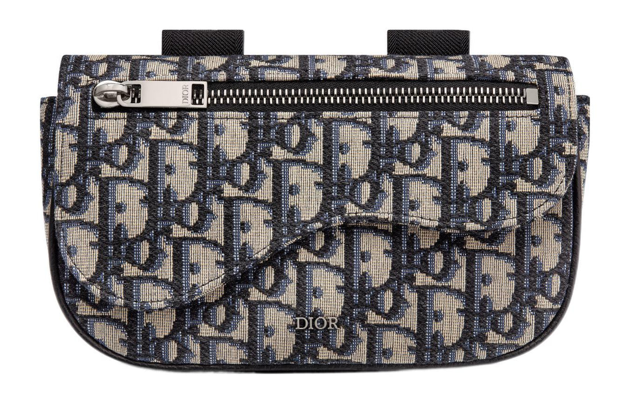 DIOR Saddle Jacquard Fabric Wrist Bag Unisex Beige And Black
