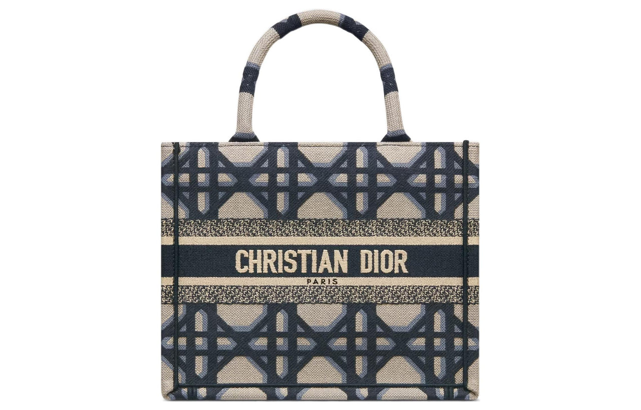 DIOR BookTote Pattern Embroidery Tote Bag, Shopping Bag, Handbag Trumpets Women's Beige/Blue