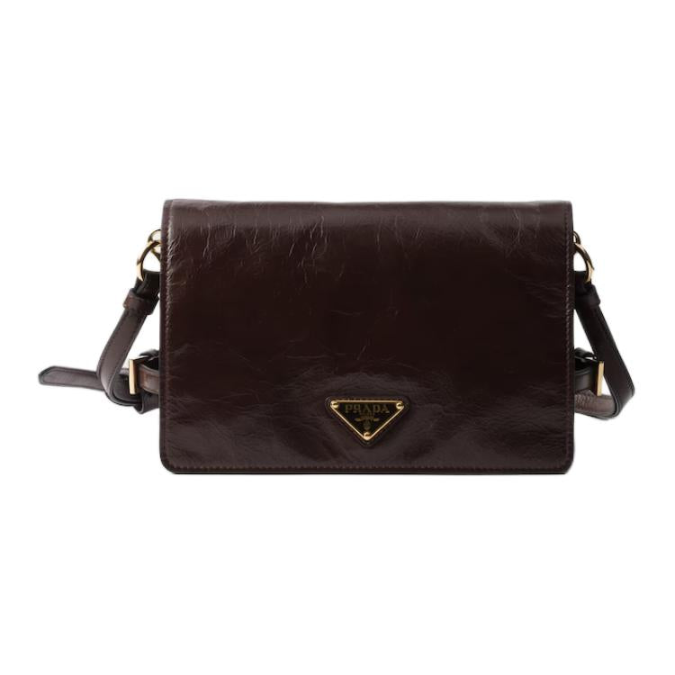 PRADA Calfskin Crossbody Bag, Shoulder Bag Women's Dark Brown