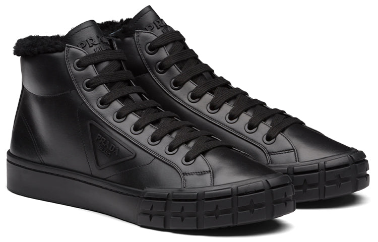PRADA Cassetta Wheel Skateboard Shoes Men High-Top Black
