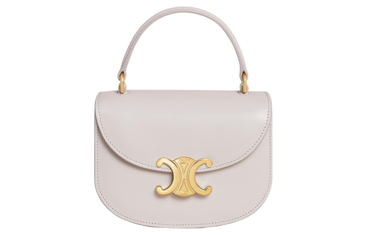 CELINE BesaceTriomphe Shiny Calfskin Shoulder Bag Crossbody Bag Handbag Mini Women's White