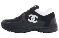 CHANEL CC Leather Sneakers Black White