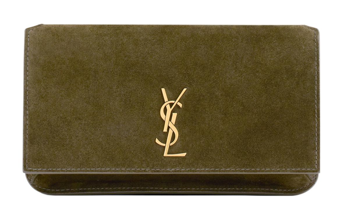 SAINT LAURENT Calfskin Clutch Regular Women's Lead Green