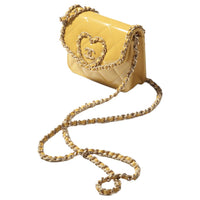 CHANEL Patent Leather With Calfskin Shoulder Bag Crossbody Bag Women's Yellow
