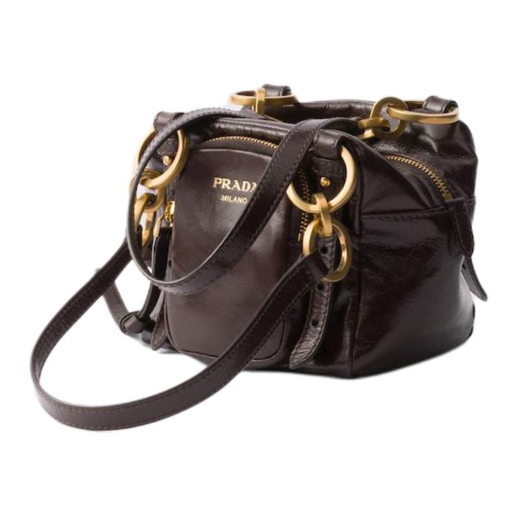 PRADA Leather Handbag, Shoulder Bag Mini Women's Dark Brown