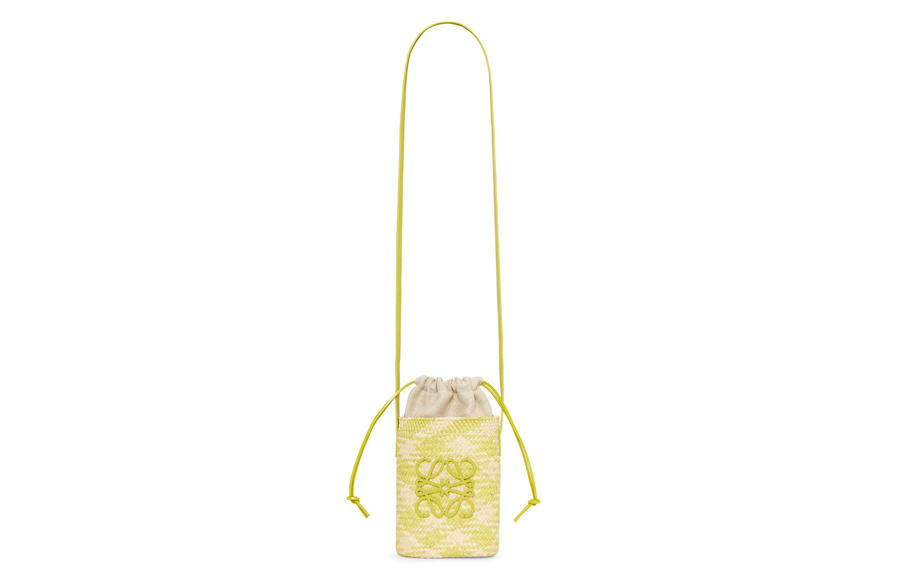 LOEWE Iracap Palm Fiber With Cow Leather Shoulder Bag, Crossbody Bag Women's Natural & Lime Green