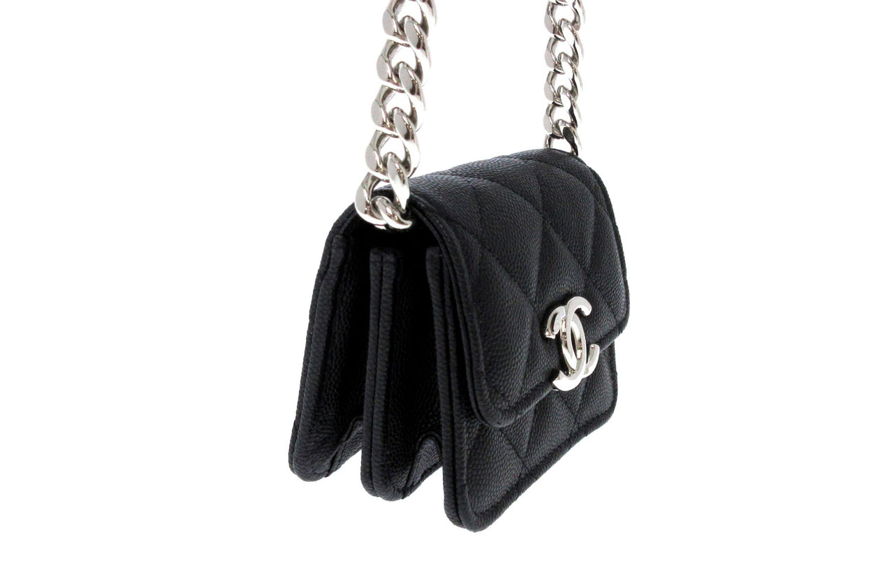 CHANEL Shiny Grain Embossed Calfskin Shoulder Bag, Crossbody Bag, Clutch Regular Women's Black