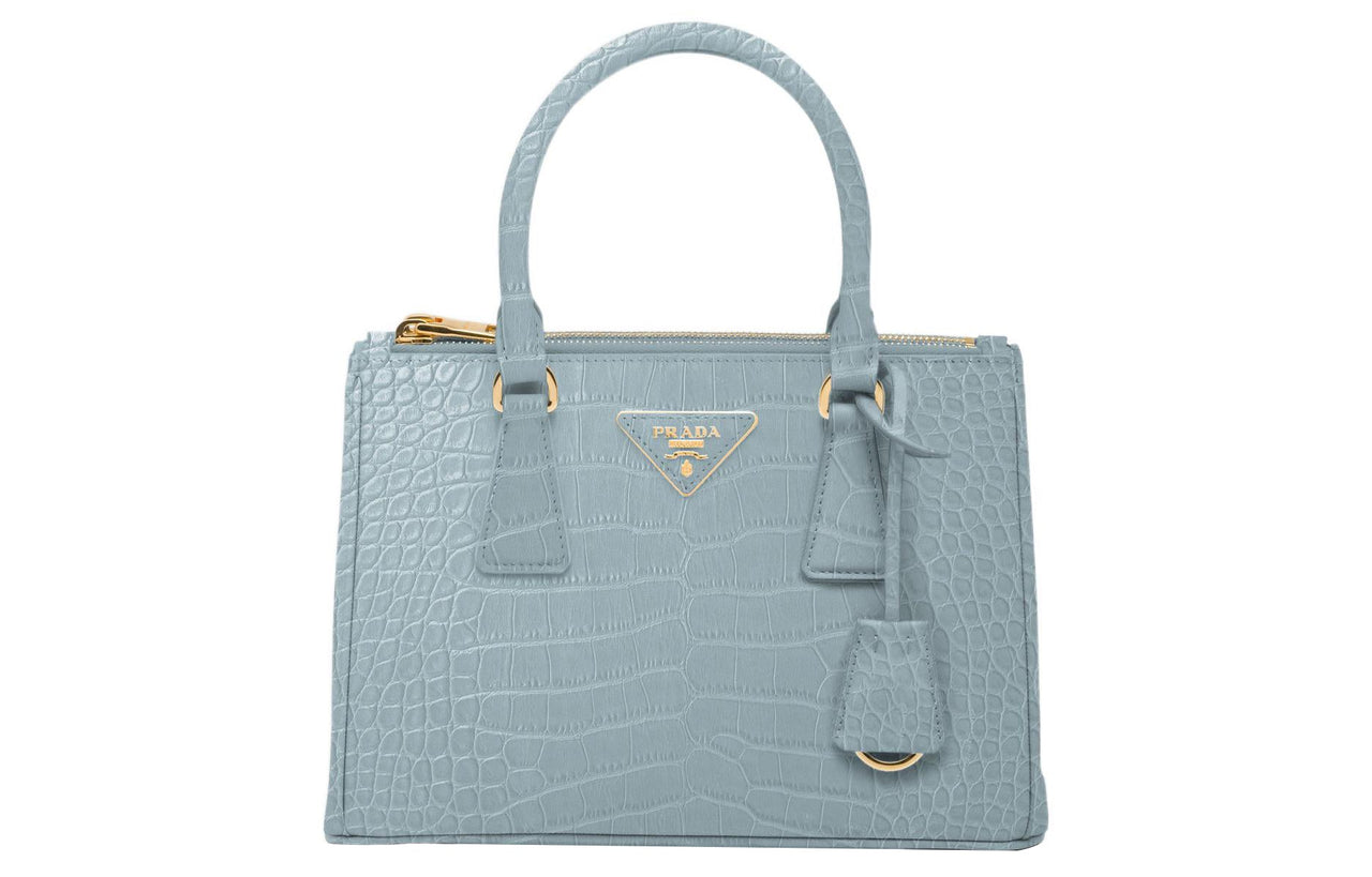 PRADA Galleria Killer Bag Crocodile Leather Shoulder Bag Crossbody Bag Handbag Small Size Women's Blue