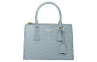 PRADA Galleria Killer Bag Crocodile Leather Shoulder Bag Crossbody Bag Handbag Small Size Women's Blue