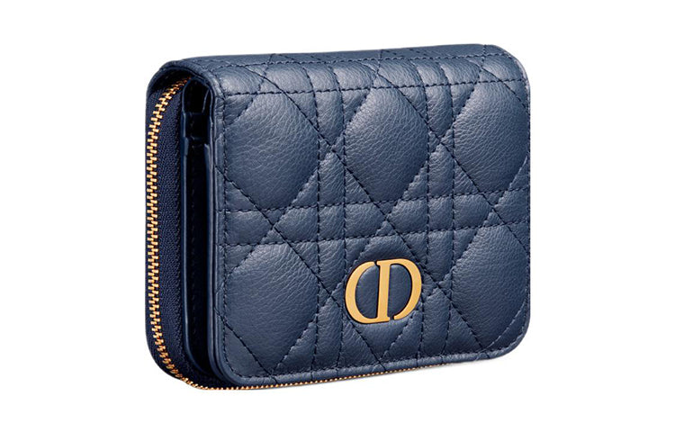 DIOR Caro Calfskin Wallet Women's Deep Sea Blue