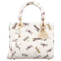 DIOR Lady Dior Calfskin Shoulder Bag Crossbody Bag Handbag Medium Size Women's Milk White