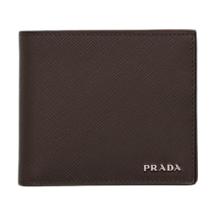 PRADA Saffiano Cow Leather Wallet Men's Coffee & Baltic Sea Blue
