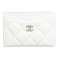 CHANEL Grained Cow Leather Card Holder Women's White