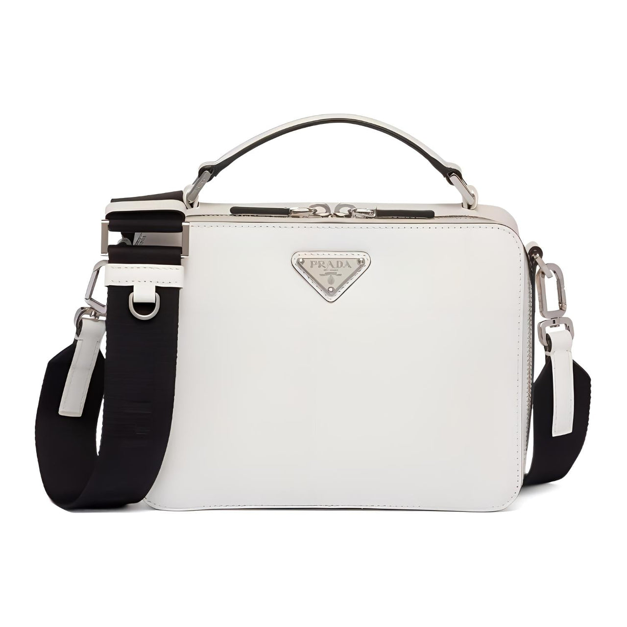 PRADA Brique Genuine Leather Portable Crossbody Bag Shoulder Bag Men's White