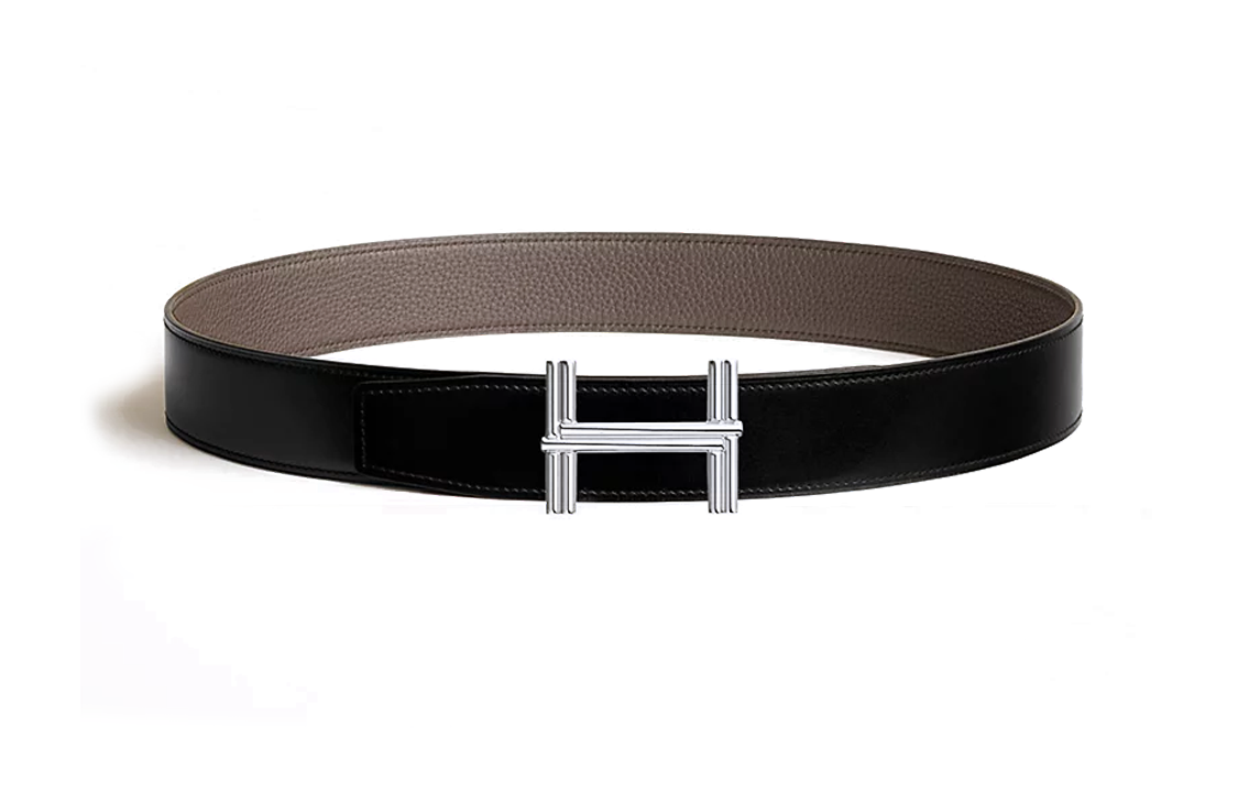 HERMES Togo Calfskin Leather Belts Men's Black Width: 3.8CM