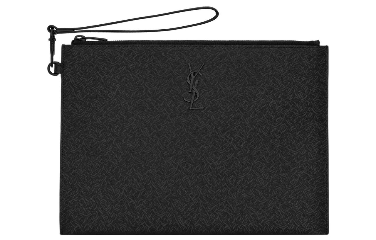 SAINT LAURENT Grain Embossed Leather Clutch Women's Black