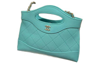 CHANEL Shiny Cow Leather Handbag Shoulder Bag Crossbody Bag Mini Women's Light Blue