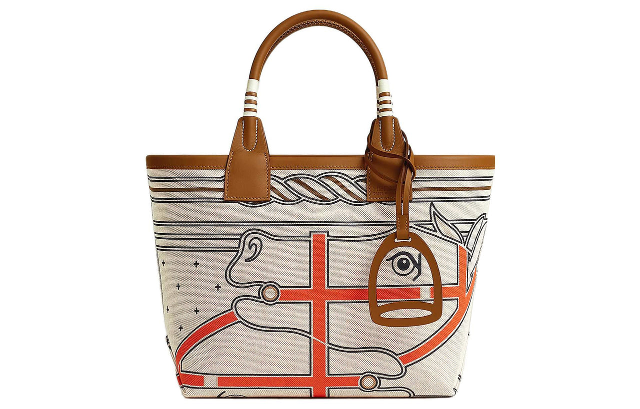 HERMES H Plume Canvas With Swift Calfskin Canvas Bag Handbags Women's Gray/Beige/Light Beige/Gold