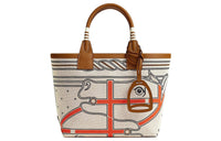 HERMES H Plume Canvas With Swift Calfskin Canvas Bag Handbags Women's Gray/Beige/Light Beige/Gold