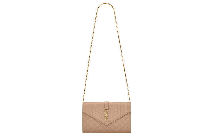 SAINT LAURENT Cow Leather Wallets Shoulder Bag Crossbody Bag Regular Women's Dark Beige