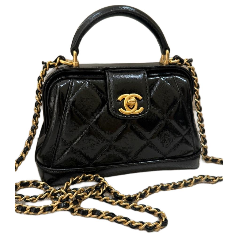 CHANEL Polished Lambskin Handbag Shoulder Bag Crossbody Bag Mini Unisex Black