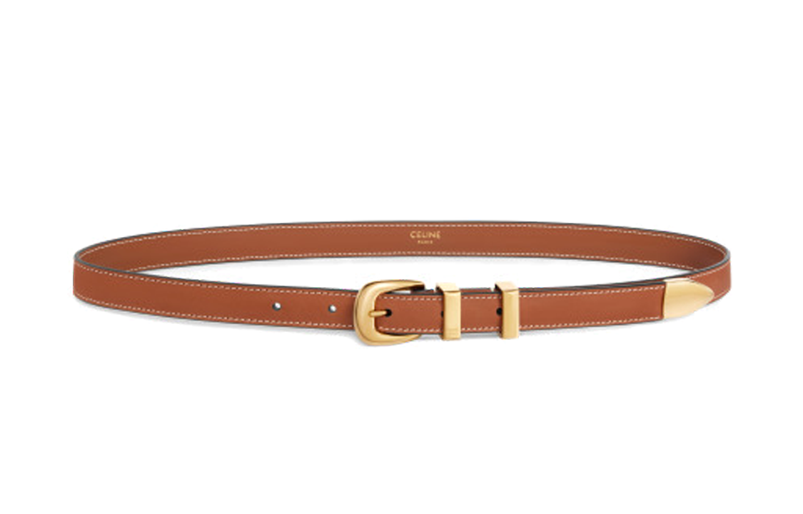 CELINE Western Style Buckle, Small Size, Pin Buckle Leather Belts Women's Brown Width 1.8cm