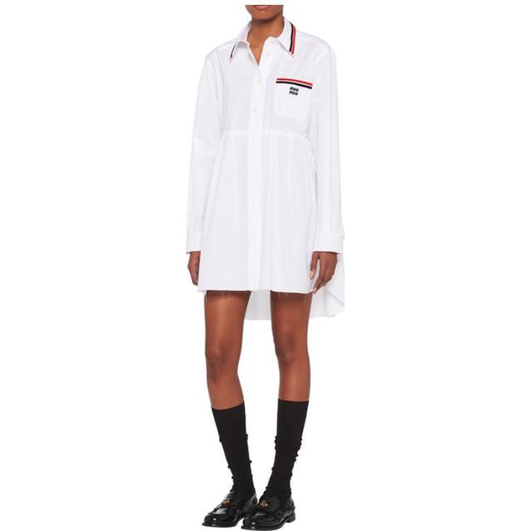 MIU MIU SS22 Long Sleeved Dress Women's White