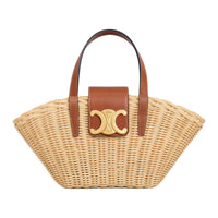 CELINE Plant Material With Natural Cow Leather Shoulder Bag, Crossbody Bag, Handbag Women's Natural & Tan