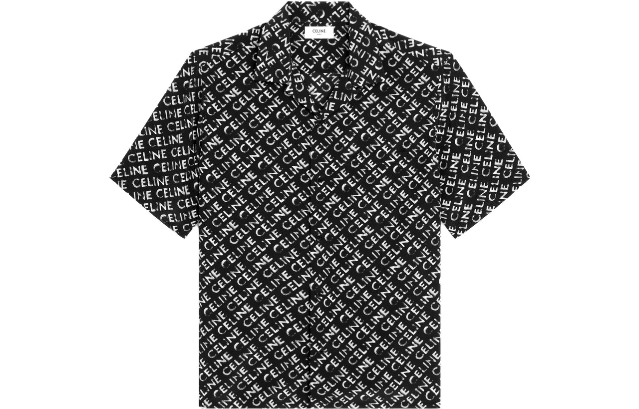 CELINE Loose Hawaiian Shirt With Diluted CELINE Print In Crepe De Chine