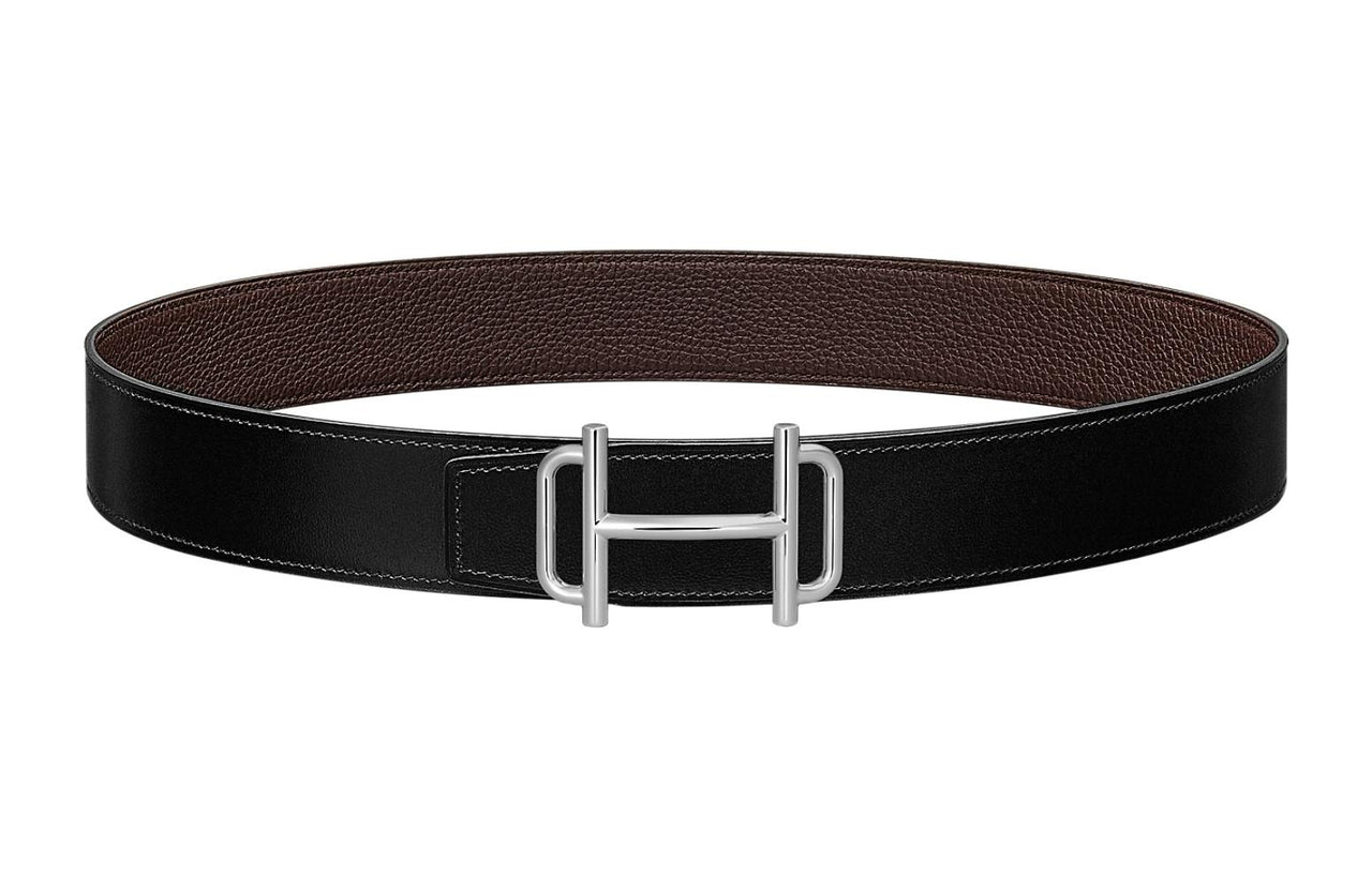 HERMES Togo Calfskin Double-Sided Leather Belt Leather Belts Men's Black/Chocolate Width: 3.8cm