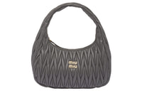 MIU MIU Nappa Leather Hobo Bag, Shoulder Bag, Crossbody Bag, Handbag Women's Marble Gray