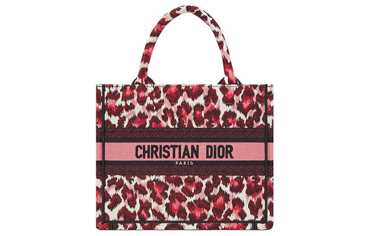 DIOR BookToteMizza Embroidery Tote Bag Shopping Bag Handbag Small Size Women's Burgundy/Multicolor
