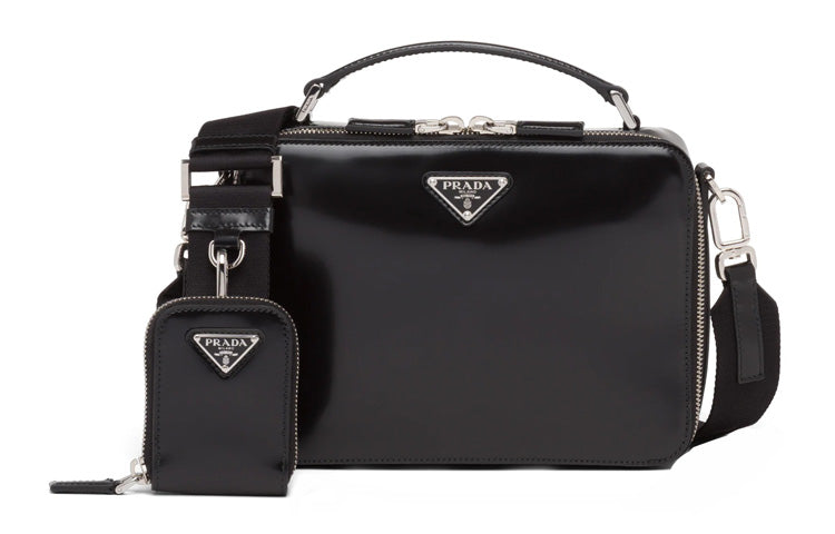 PRADA Brique Shiny Leather Messenger Bag Portable Crossbody Bag Shoulder Bag Regular Men's Black