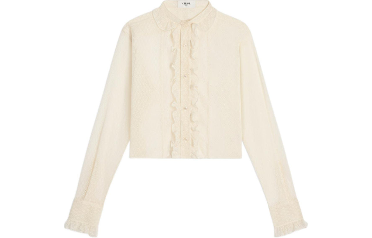 CELINE Romy Cropped Shirt In Lace And Cotton