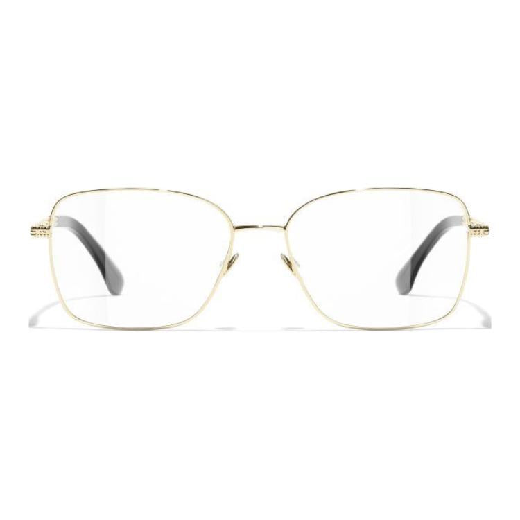 CHANEL Metal Square Eyeglass Frames Unisex Gold