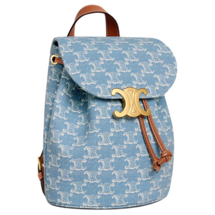 CELINE Fabric Backpack Women's Denim Blue & White