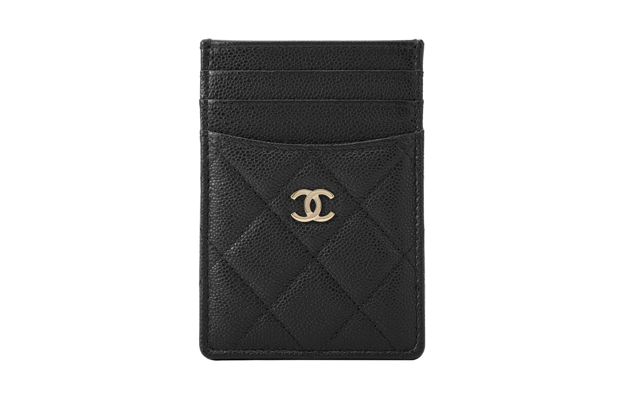CHANEL Litchi Leather Calfskin Coin Purse, Card Holder Women's Black