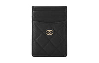 CHANEL Litchi Leather Calfskin Coin Purse, Card Holder Women's Black