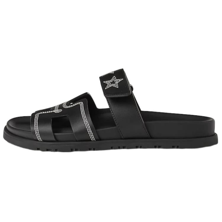 HERMES Chypre Rubber Sole Slip-Resistant Slide Slippers Women's Black