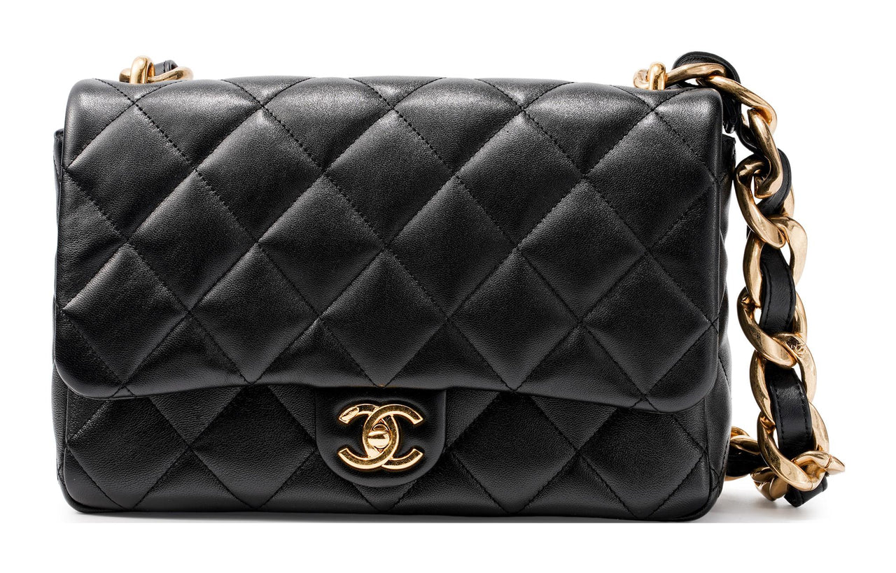 CHANEL Sheepskin Lipstick Bag Handbag Shoulder Bag Crossbody Bag Large Size Women's Black