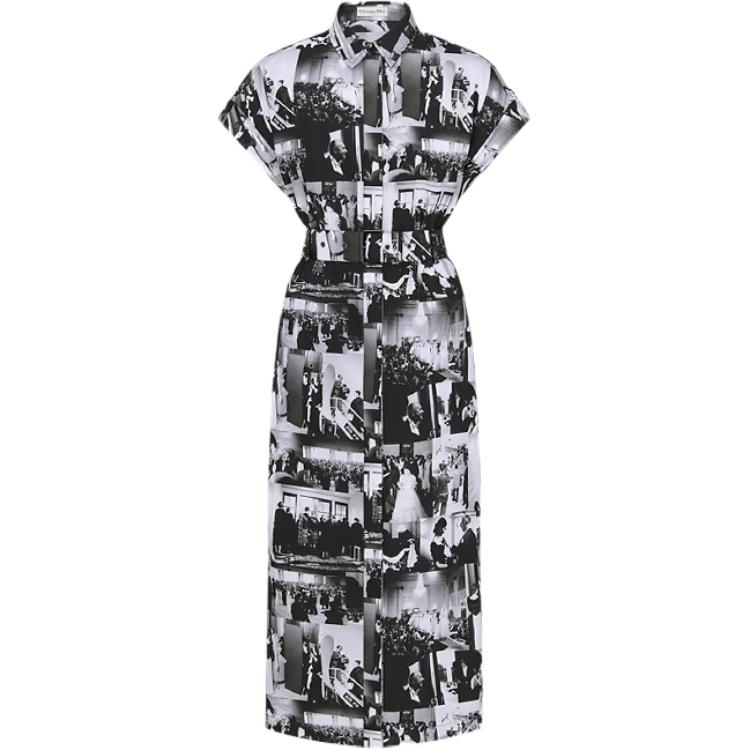 DIOR Mid Length Shirtdress Short Sleeved Dress Women's Black