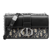DIOR 30 Montaigne East-West Oblique Jacquard And Calfskin Bag With Chain Women's Black/Blue