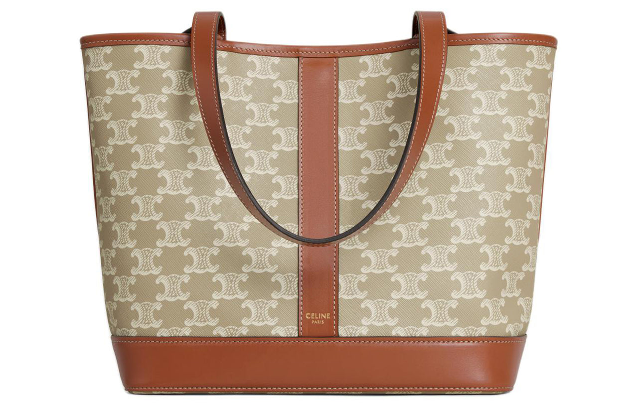 CELINE Cabas Cow Leather Binding Bucket Bag Handbag Trumpets Women's Greige