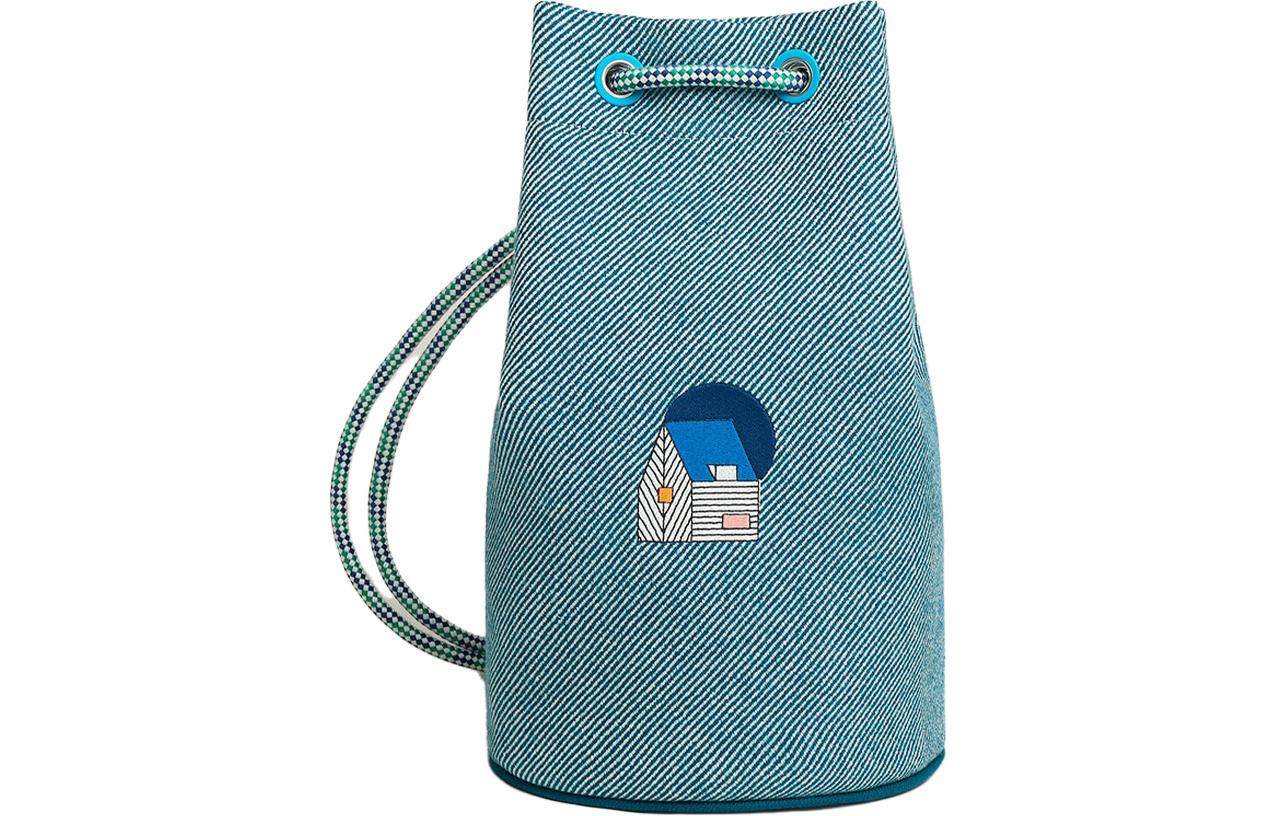 HERMES Canvas Clutch Canvas Bag Storage Bag Women's Blue