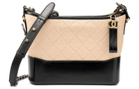 CHANEL Gabrielle Calfskin Hobo Bag Handbag Shoulder Bag Crossbody Bag Medium Size Women's Beige & Black