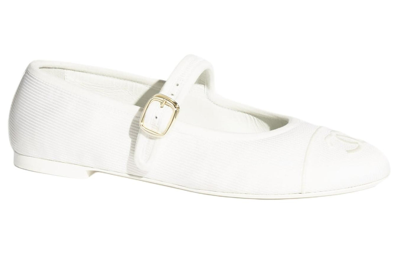 CHANEL Flat Mary Jane Shoes Women's White