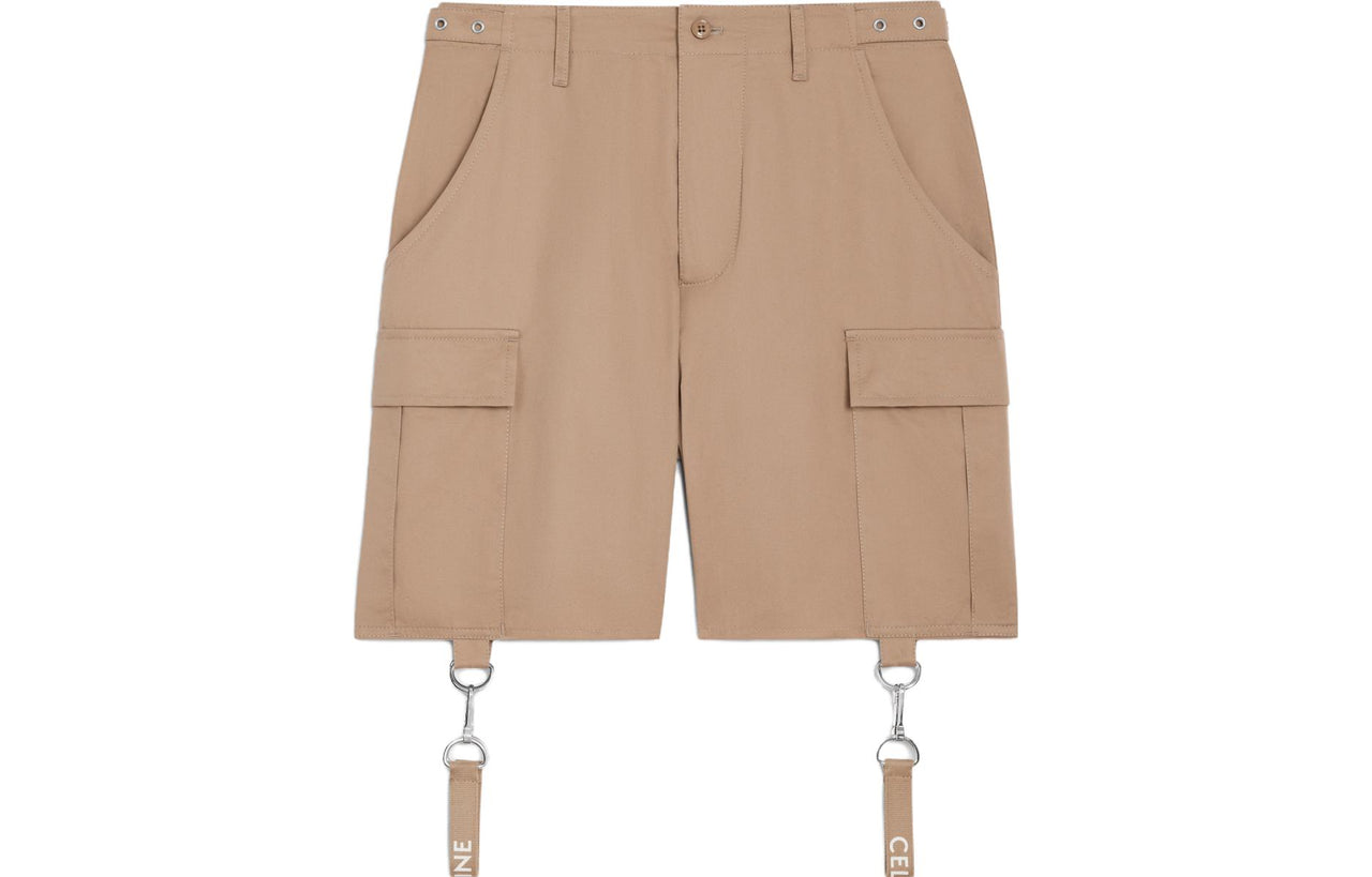 CELINE Cotton Linen Shorts With CELINE Straps